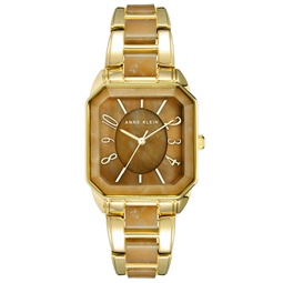 Womens Square Gold-Tone Alloy with Brown Plastic Bracelet Watch 38mm