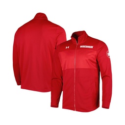 Mens Red Wisconsin Badgers Knit Warm-Up Full-Zip Jacket