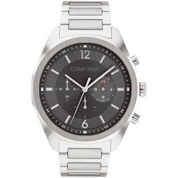 Mens Multifunction Silver-Tone Stainless Steel Bracelet Watch 45mm