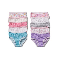 Little Girls 10-Pack Printed and Solid Cotton Briefs with Picot Trim