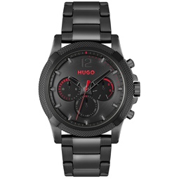 Hugo Mens Impress Quartz Multifunction Ionic Plated Black Steel Watch 46mm
