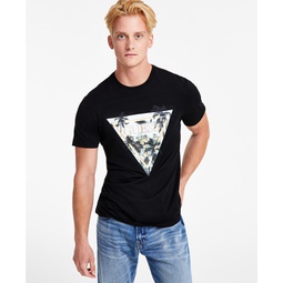 Mens Embossed Palm Tree Triangle Logo Graphic T-Shirt