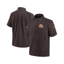 Mens Brown Cleveland Browns Sideline Coach Short Sleeve Hoodie Quarter-Zip Jacket