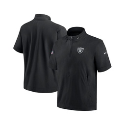Mens Black Las Vegas Raiders Sideline Coach Short Sleeve Hoodie Quarter-Zip Jacket