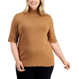 Plus Size Elbow-Sleeve Turtleneck Sweater