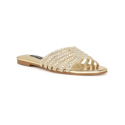 Womens Lacee Slip-On Strappy Embellished Flat Sandals