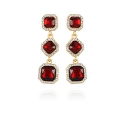 Gold-Tone Dark Red Glass Stone Drop Earrings