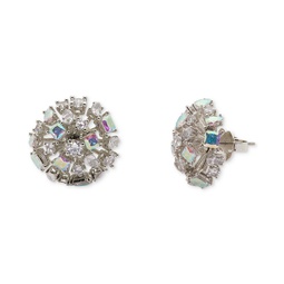 Silver-Tone Crystal Cluster Stud Earrings