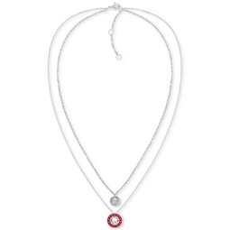 Stainless Steel Red Enamel & Stone Two-Row Pendant Necklace 18 + 2 extender