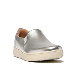 Womens Rally Metallic-Leather Slip-On Skate Trainers