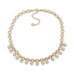 Gold-Tone Imitation Pearl Rolo Chain Statement Necklace 16 + 3 extender