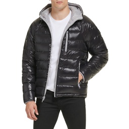 Mens Reversible Quilted Full-Zip Hooded Puffer Jacket