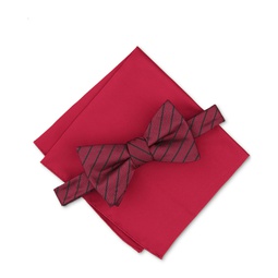 Mens Linden Stripe Bow Tie & Solid Pocket Square Set