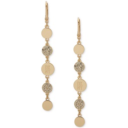 Gold-Tone Crystal Pave Logo Disc Linear Earrings