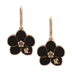 Gold-Tone Black Flower Drop Earrings