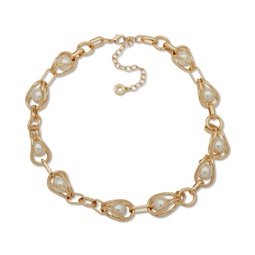Gold-Tone Link & Imitation Pearl Collar Necklace 16 + 3 extender