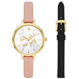 Womens Metro Three-Hand Blush Leather Watch 34mm and Strap Set