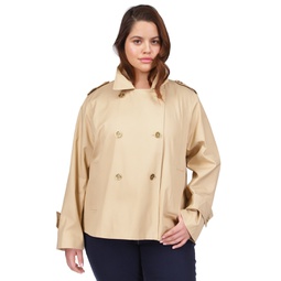 Plus Size Cropped Double-Breasted Peacoat