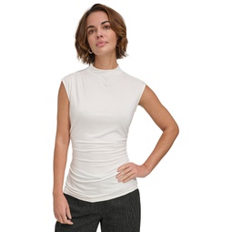Petite Ruched High-Neck Sleeveless Top