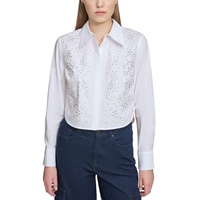 Womens Cotton Studded Cropped Shirt