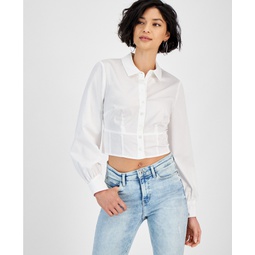Womens Monica Lace-Up-Back Cropped Blouse