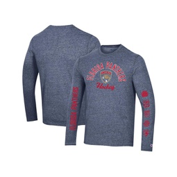 Mens Heather Navy Distressed Florida Panthers Multi-Logo Tri-Blend Long Sleeve T-shirt
