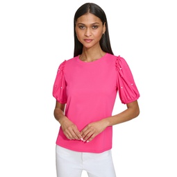 Womens Embellished-Sleeve T-Shirt