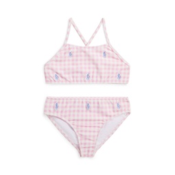 Toddler and Little Girls Gingham Polo Pony Two-Piece Swimsuit
