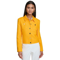 PARIS Womens Button-Front Textured Jacket