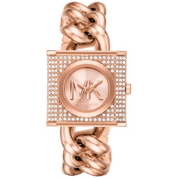 Womens MK Chain Lock Three-Hand Rose Gold-Tone Stainless Steel Watch 25mm