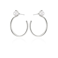 Silver-Tone Imitation Pearl Open C Hoop Earrings