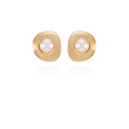 Gold-Tone Imitation Pearl Clip On Button Earrings