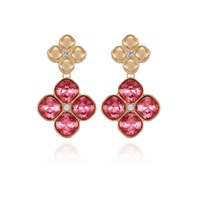 Gold-Tone Rose Glass Stone Clip On Drop Earrings