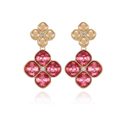 Gold-Tone Rose Glass Stone Clip On Drop Earrings