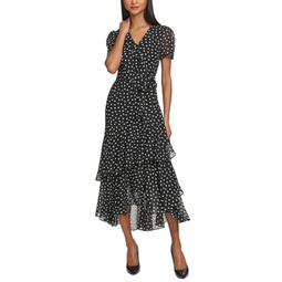 Womens Ruffled Polka Dot Maxi Dress