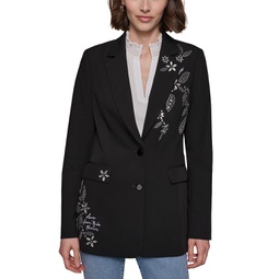 Womens Embellished Button-Front Blazer