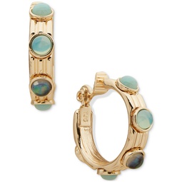 Gold-Tone Small Stone Studded Clip-On Hoop Earrings 0.76