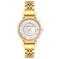 Womens Quartz Gold-Tone Alloy Link and Mother of Pearl Bracelet Watch 30mm