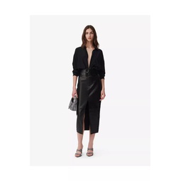 Akine Split Leather Midi Skirt