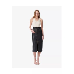 Deniz Slit Leather Midi Skirt