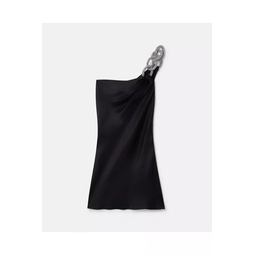 Falabella Crystal Chain Double Satin One-Shoulder Mini Dress