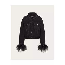 Embroidered Denim Jacket With Feathers