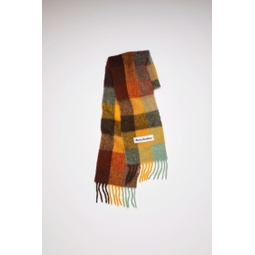 Mohair checked scarf - Chestnut brown/yellow/green
