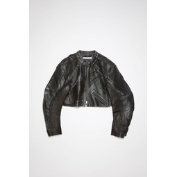 Crinkled leather biker jacket - Black
