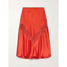STELLA MCCARTNEY Embroidered tulle-trimmed satin skirt