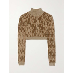 FENDI Printed stretch-velvet cropped turtleneck sweater