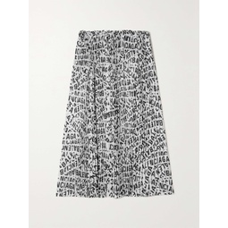 BALENCIAGA Pleated printed crepe de chine midi skirt