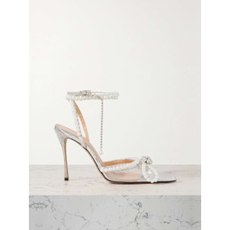 MACH & MACH Pearl Bow crystal-embellished metallic leather and PVC pumps