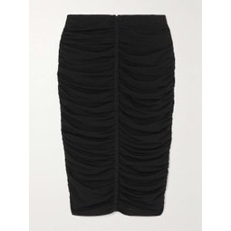 GIVENCHY Ruched crochet-trimmed stretch-jersey midi skirt