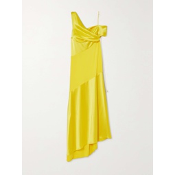 LOEWE Asymmetric one-shoulder embellished satin and stretch-crepe maxi dress